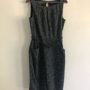 Jones Wear Black and Grey Leopard Belted Dress